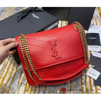 Saint Laurent Medium Niki Chain Bag in Lambskin 498894 Red 2021 (JUND-210820053)