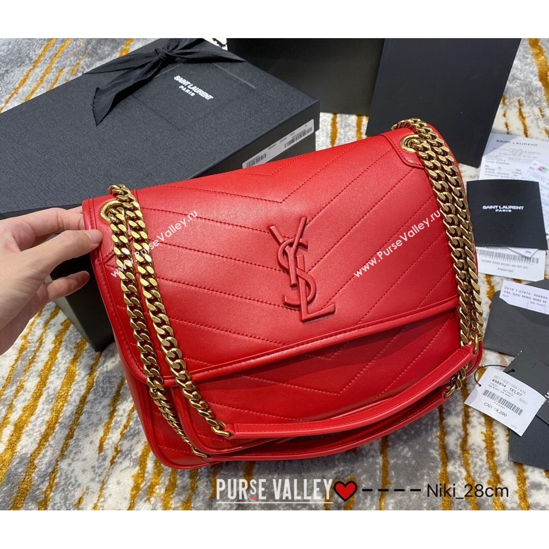 Saint Laurent Medium Niki Chain Bag in Lambskin 498894 Red 2021 (JUND-210820053)