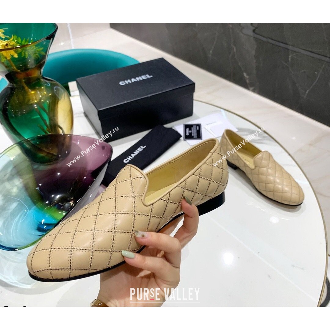 Chanel Quilted Calfskin Loafers Apricot 2021 (MD-21080938)