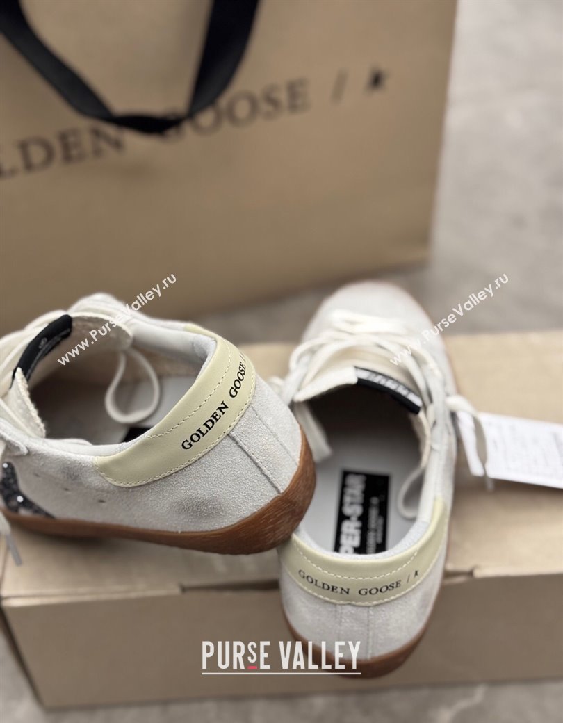 Golden Goose Womens Super-Star Sneakers in white suede with black glitter star 2025 0221 (13-250221008)