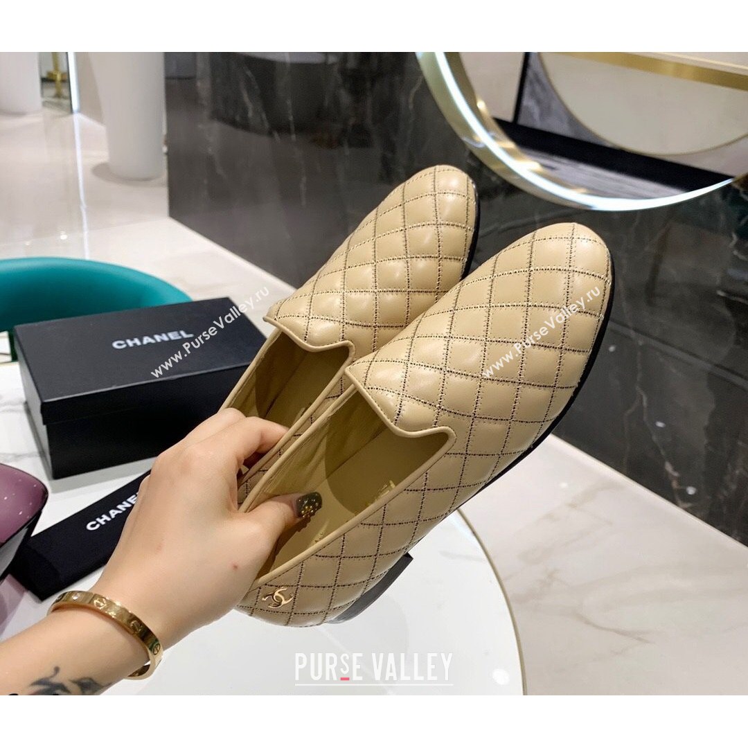 Chanel Quilted Calfskin Loafers Apricot 2021 (MD-21080938)