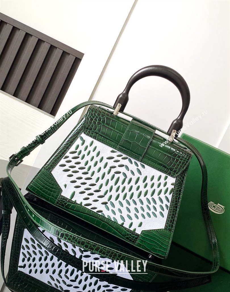 Goyard Saigon PM Top Handle Bag in Embroidery and Crocodile Embossed Leather Green 2024 020186 (ZHANG-240920092)