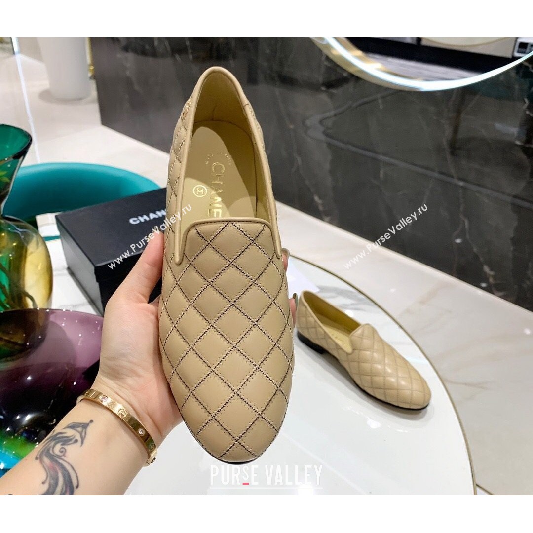 Chanel Quilted Calfskin Loafers Apricot 2021 (MD-21080938)