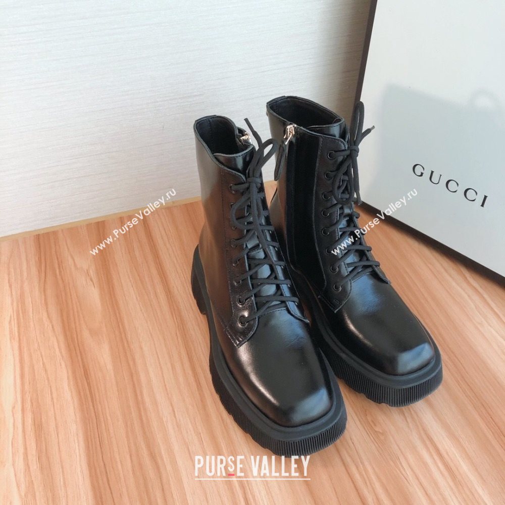 Gucci Oily Leathe Lace-up Short Boots Black 2020 (MD-20120149)