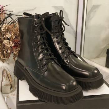 Gucci Oily Leathe Lace-up Short Boots Black 2020 (MD-20120149)