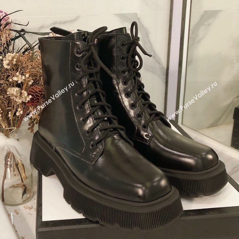 Gucci Oily Leathe Lace-up Short Boots Black 2020 (MD-20120149)
