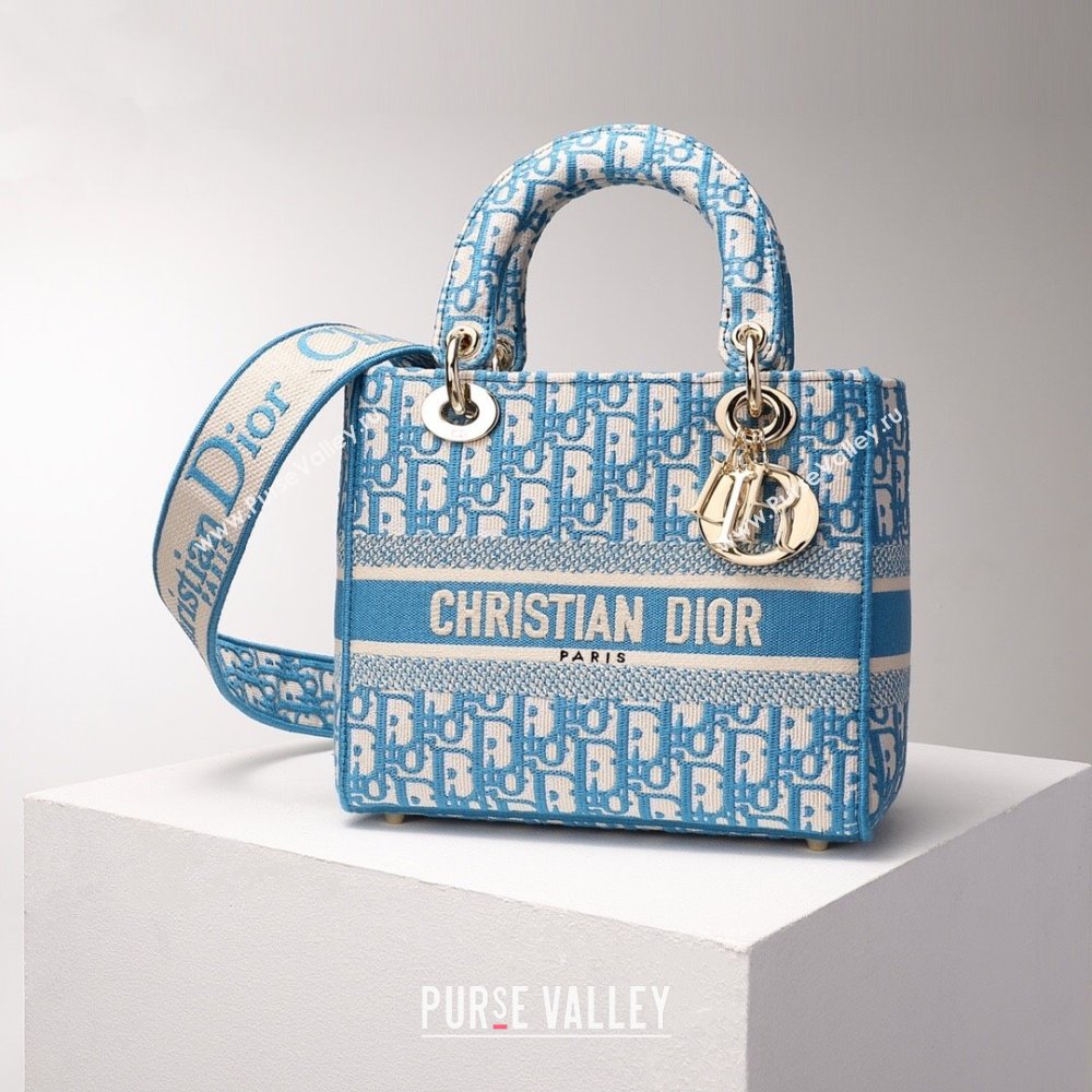 Dior Medium Lady D-Lite Bag in Blue Oblique Embroidery 2024 (DMZ-24022806)