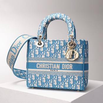 Dior Medium Lady D-Lite Bag in Blue Oblique Embroidery 2024 (DMZ-24022806)