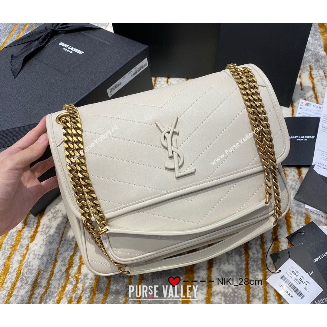 Saint Laurent Medium Niki Chain Bag in Lambskin 498894 Off-white 2021 (JD-210820051)