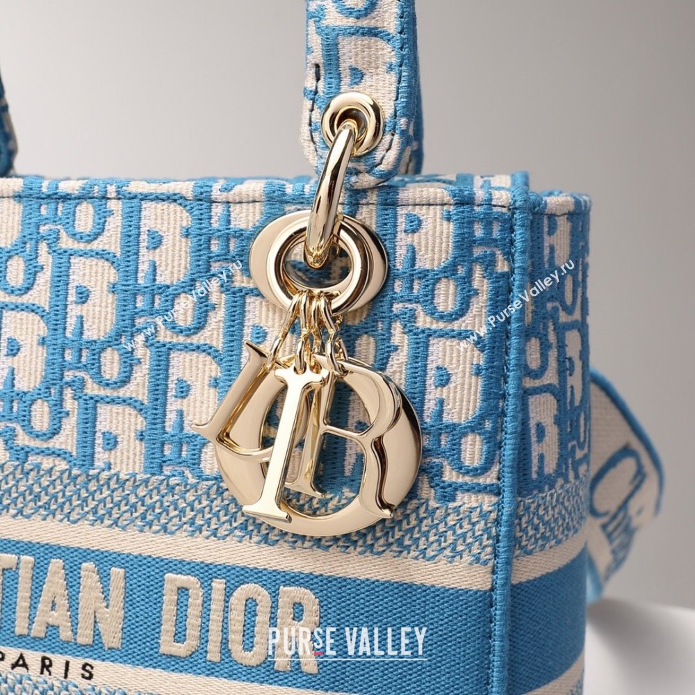 Dior Medium Lady D-Lite Bag in Blue Oblique Embroidery 2024 (DMZ-24022806)