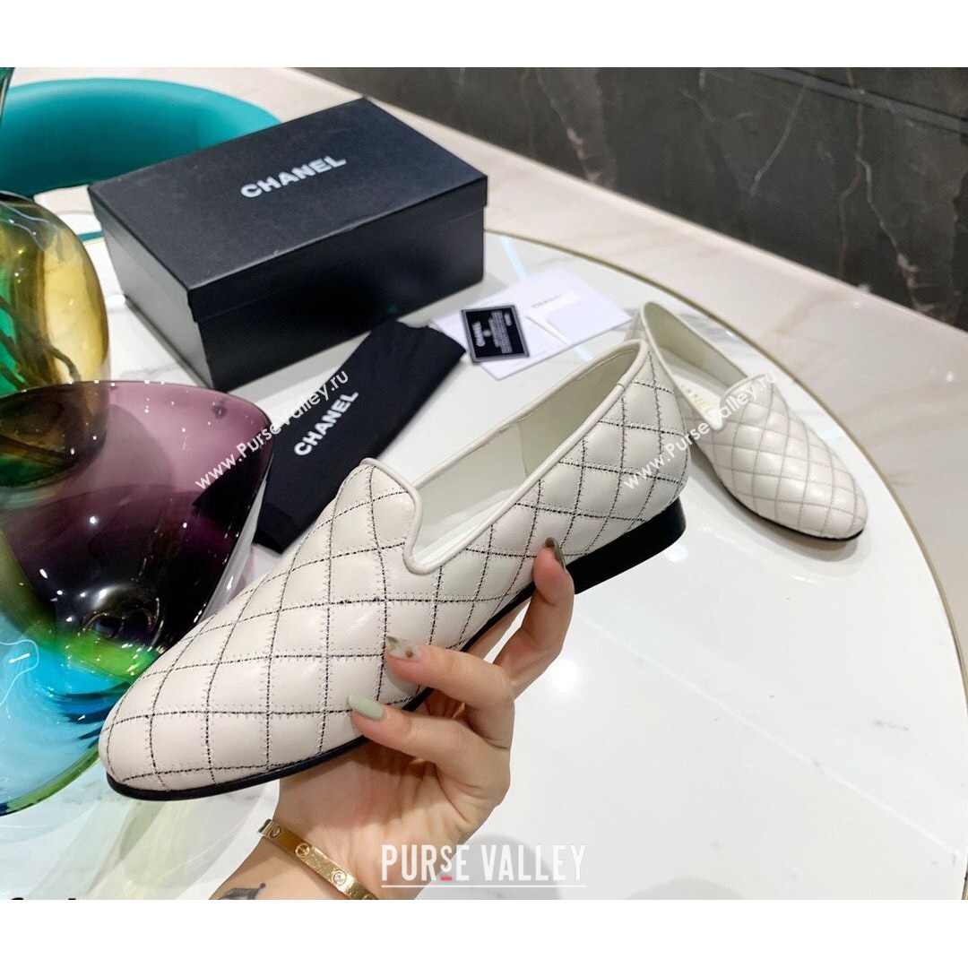 Chanel Quilted Calfskin Loafers White 2021 (MD-21080939)