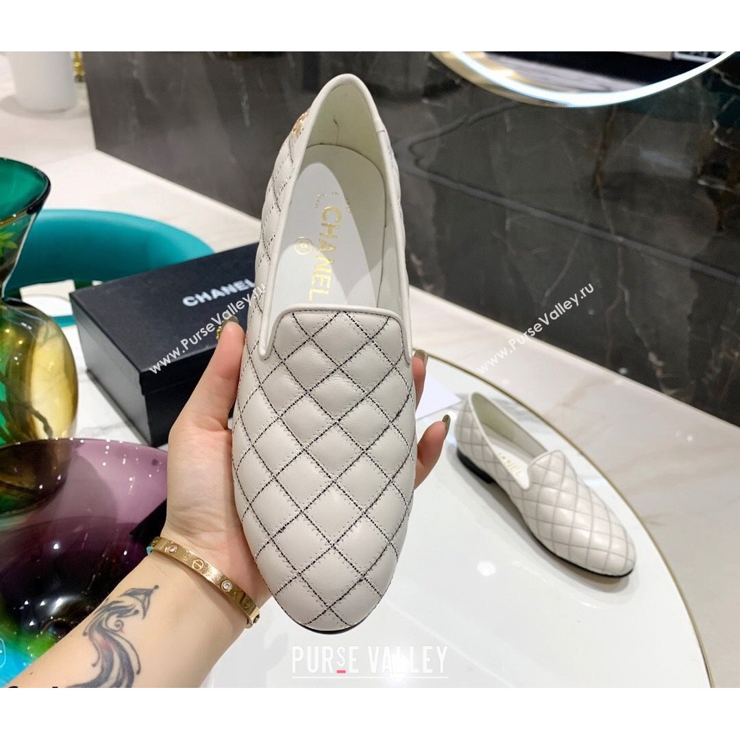 Chanel Quilted Calfskin Loafers White 2021 (MD-21080939)