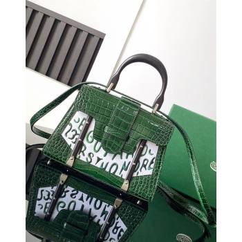 Goyard Saigon Mini Top Handle Bag in Embroidery and Crocodile Embossed Leather Green 2024 020173 (ZHANG-240920093)