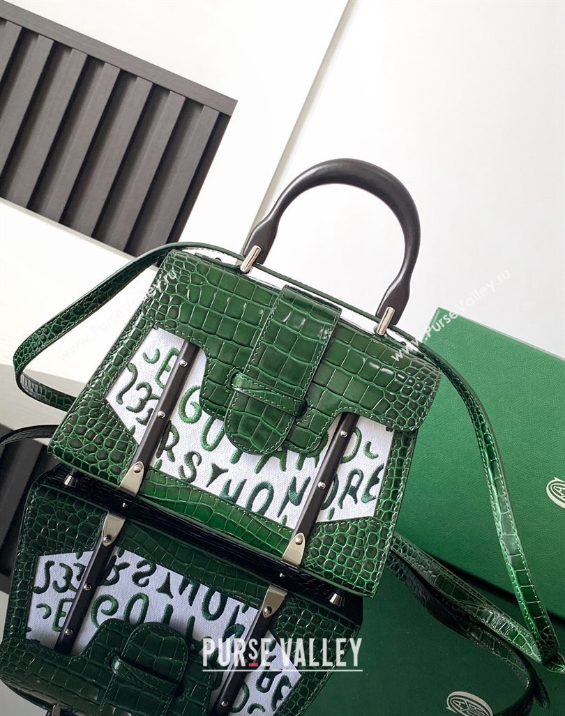 Goyard Saigon Mini Top Handle Bag in Embroidery and Crocodile Embossed Leather Green 2024 020173 (ZHANG-240920093)