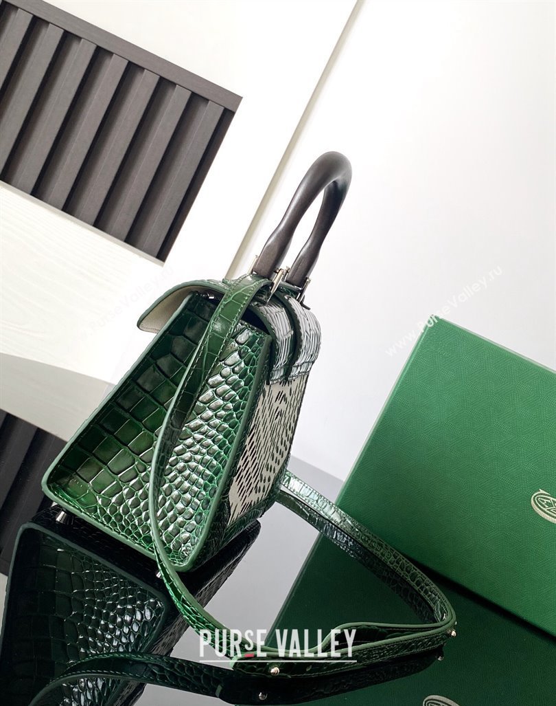 Goyard Saigon Mini Top Handle Bag in Embroidery and Crocodile Embossed Leather Green 2024 020173 (ZHANG-240920093)