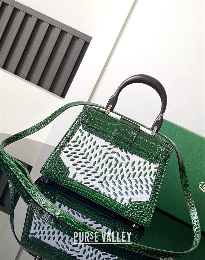 Goyard Saigon Mini Top Handle Bag in Embroidery and Crocodile Embossed Leather Green 2024 020173 (ZHANG-240920093)