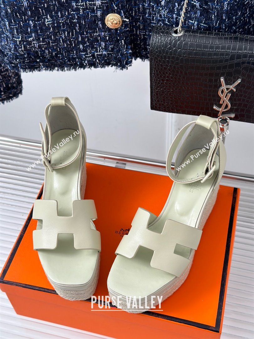 Hermes Elda Smooth Calfskin Platform Wedge Sandals Beige 2024 (MD-24052306)