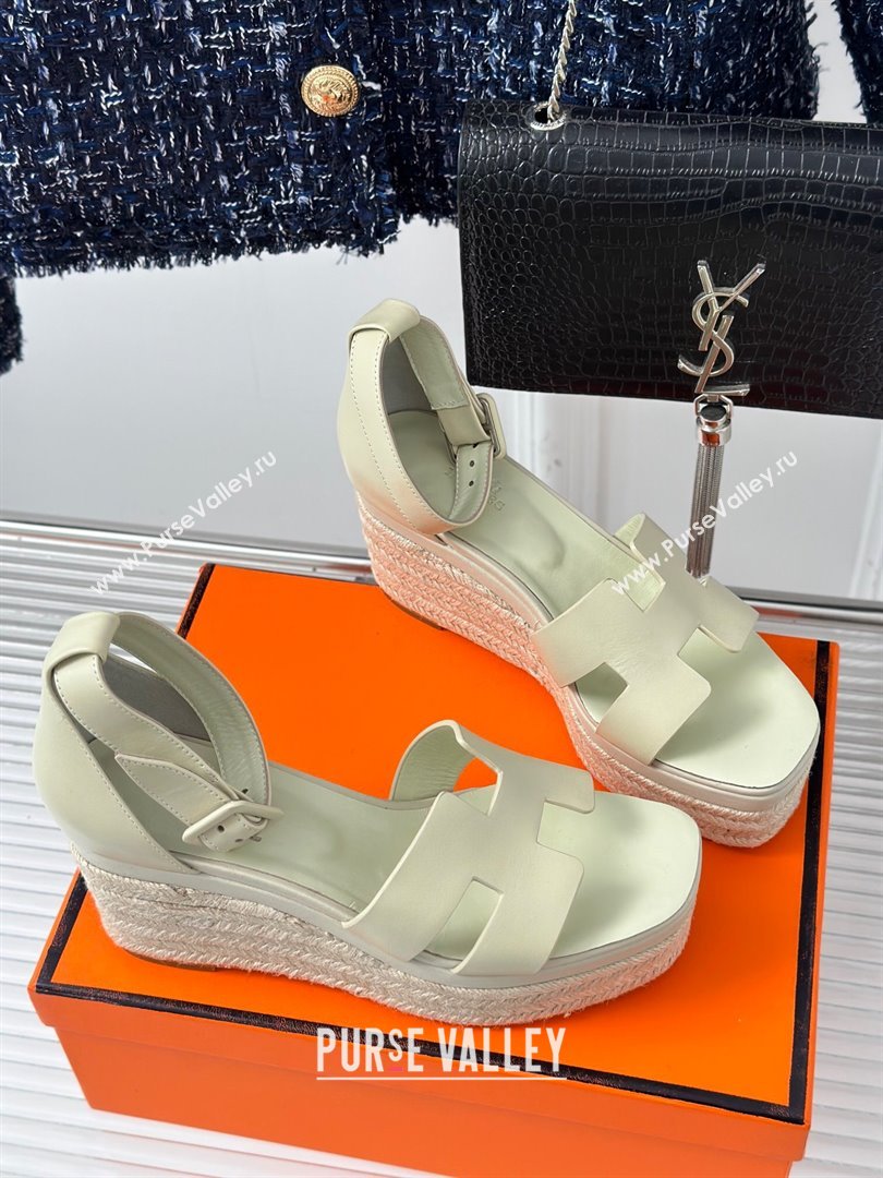 Hermes Elda Smooth Calfskin Platform Wedge Sandals Beige 2024 (MD-24052306)