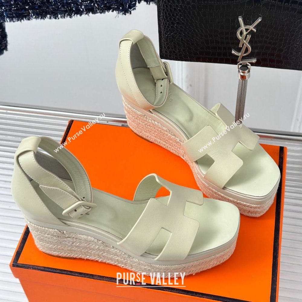 Hermes Elda Smooth Calfskin Platform Wedge Sandals Beige 2024 (MD-24052306)