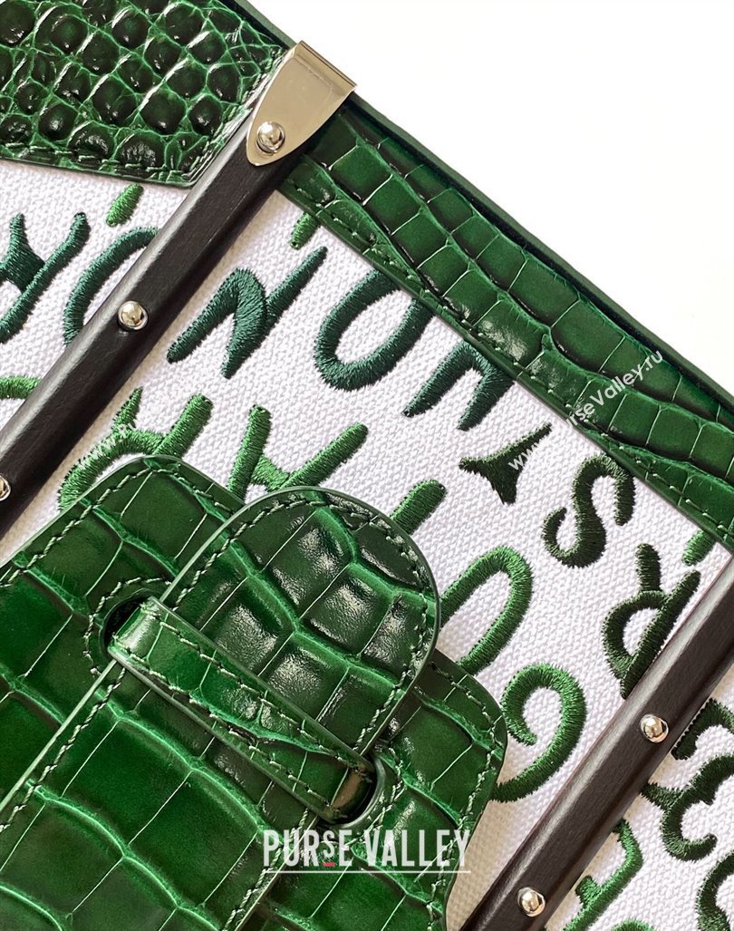 Goyard Saigon Mini Top Handle Bag in Embroidery and Crocodile Embossed Leather Green 2024 020173 (ZHANG-240920093)