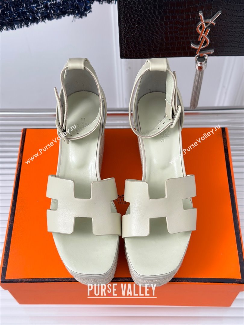 Hermes Elda Smooth Calfskin Platform Wedge Sandals Beige 2024 (MD-24052306)