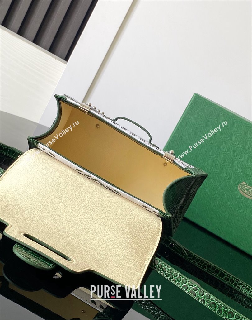 Goyard Saigon Mini Top Handle Bag in Embroidery and Crocodile Embossed Leather Green 2024 020173 (ZHANG-240920093)