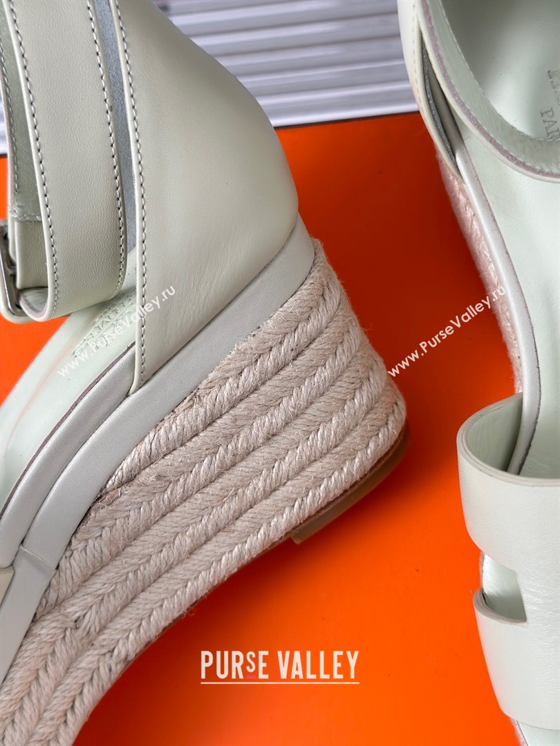 Hermes Elda Smooth Calfskin Platform Wedge Sandals Beige 2024 (MD-24052306)