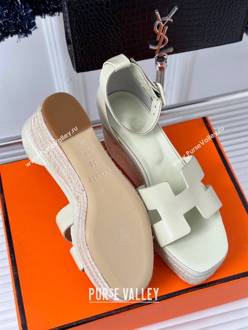 Hermes Elda Smooth Calfskin Platform Wedge Sandals Beige 2024 (MD-24052306)