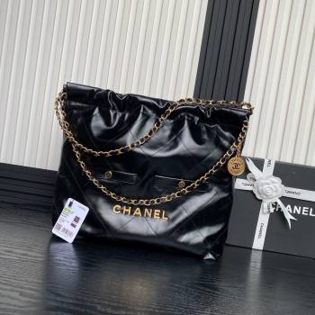 Chanel 22 Shiny Calfskin Shopping Bag with Pockets AS3261 Black/Gold 2024 (JY-24091406)