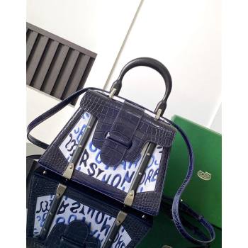 Goyard Saigon PM Top Handle Bag in Embroidery and Crocodile Embossed Leather Navy Blue 2024 020186 (ZHANG-240920094)