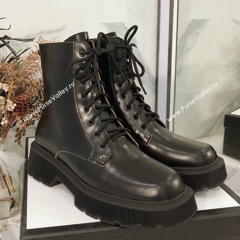 Gucci Shiny Leathe Lace-up Short Boots Black 2020 (MD-20120151)