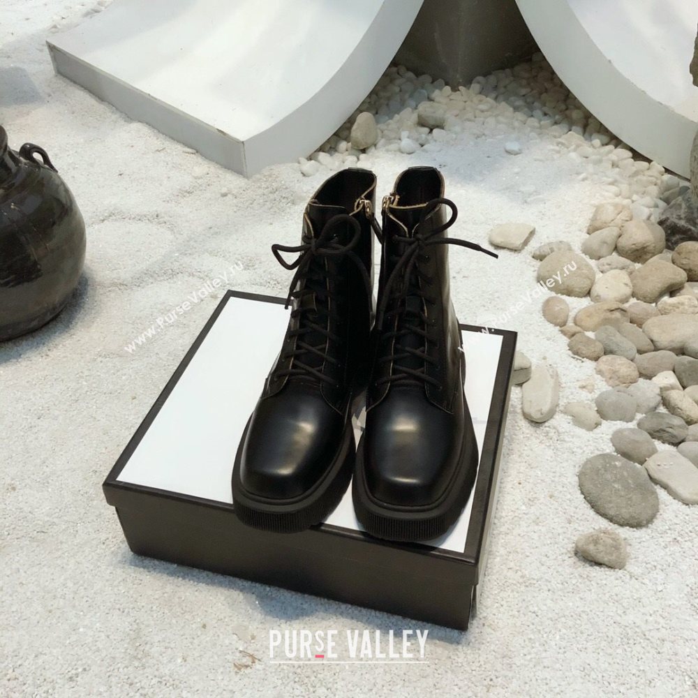 Gucci Shiny Leathe Lace-up Short Boots Black 2020 (MD-20120151)