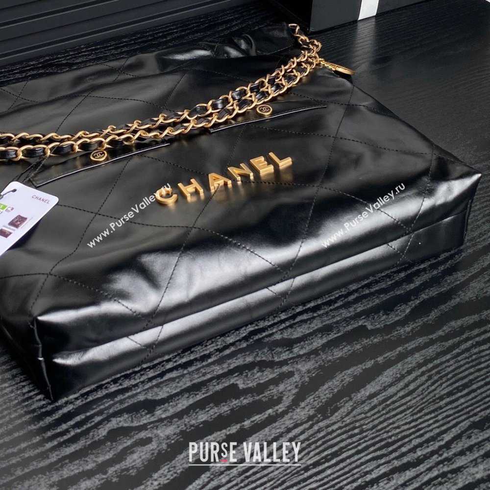 Chanel 22 Shiny Calfskin Shopping Bag with Pockets AS3261 Black/Gold 2024 (JY-24091406)