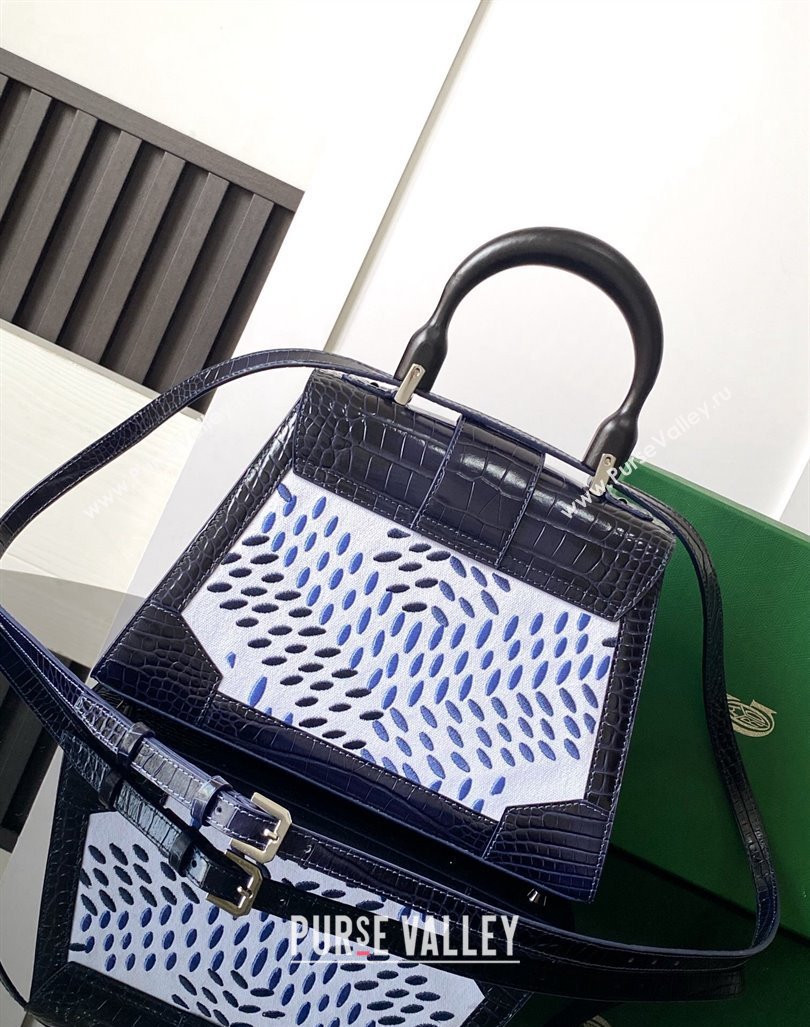 Goyard Saigon PM Top Handle Bag in Embroidery and Crocodile Embossed Leather Navy Blue 2024 020186 (ZHANG-240920094)