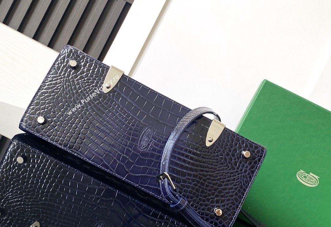 Goyard Saigon PM Top Handle Bag in Embroidery and Crocodile Embossed Leather Navy Blue 2024 020186 (ZHANG-240920094)