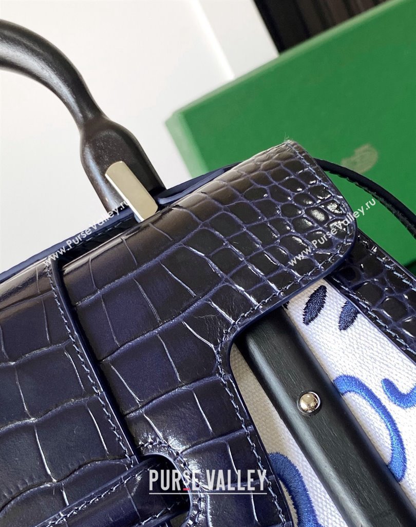 Goyard Saigon PM Top Handle Bag in Embroidery and Crocodile Embossed Leather Navy Blue 2024 020186 (ZHANG-240920094)