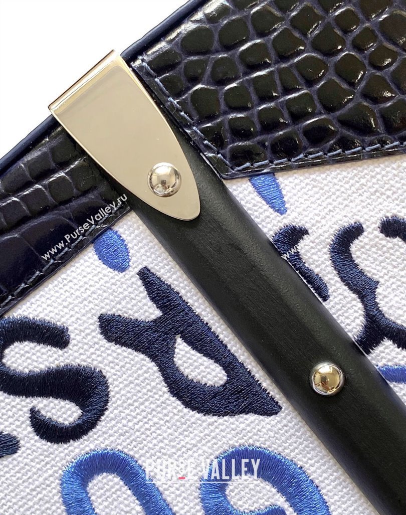 Goyard Saigon PM Top Handle Bag in Embroidery and Crocodile Embossed Leather Navy Blue 2024 020186 (ZHANG-240920094)