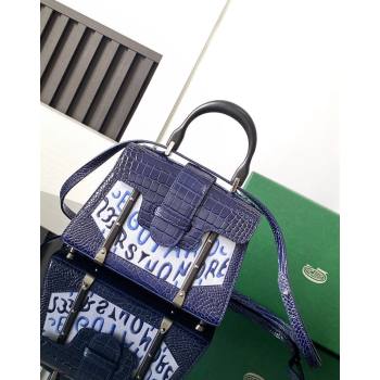 Goyard Saigon Mini Top Handle Bag in Embroidery and Crocodile Embossed Leather Navy Blue 2024 020173 (ZHANG-240920095)