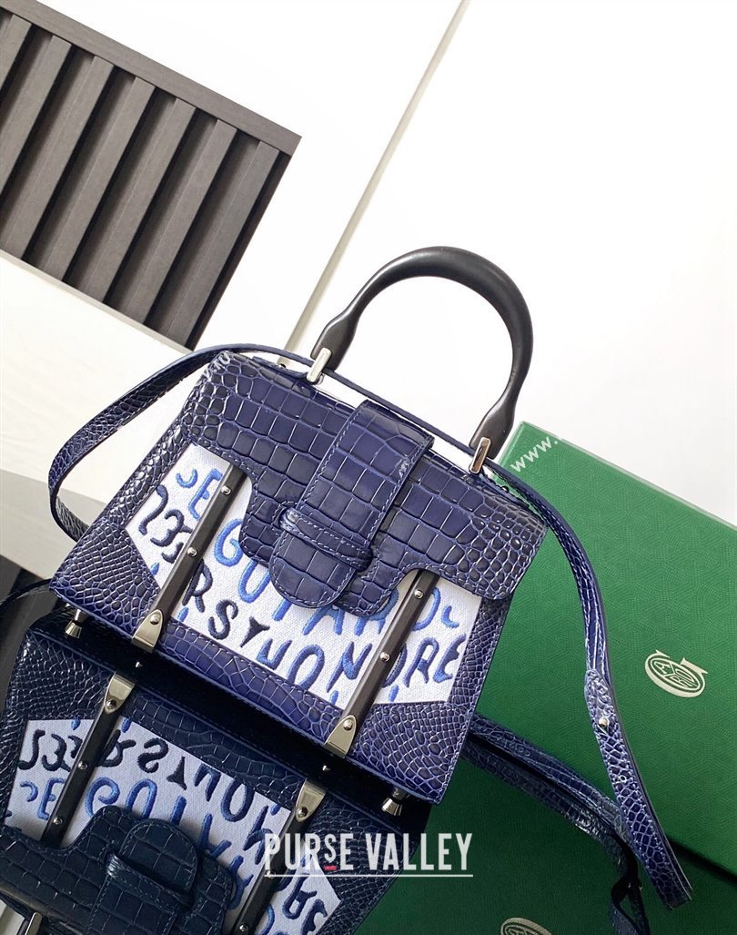 Goyard Saigon Mini Top Handle Bag in Embroidery and Crocodile Embossed Leather Navy Blue 2024 020173 (ZHANG-240920095)