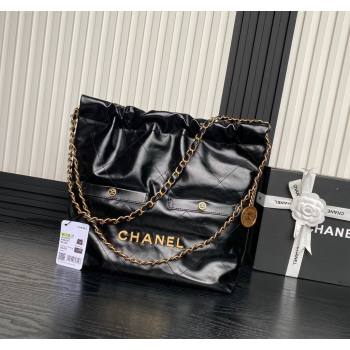 Chanel 22 Shiny Calfskin Small Shopping Bag with Pockets AS3260 Black 2024 (JY-24091407)