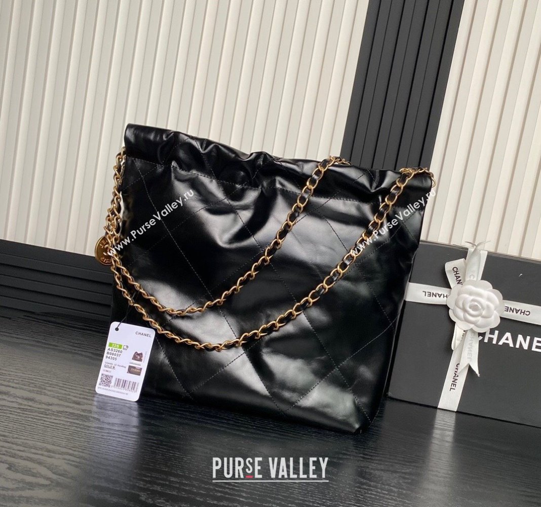 Chanel 22 Shiny Calfskin Small Shopping Bag with Pockets AS3260 Black 2024 (JY-24091407)