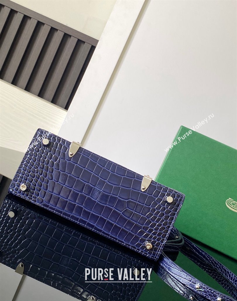 Goyard Saigon Mini Top Handle Bag in Embroidery and Crocodile Embossed Leather Navy Blue 2024 020173 (ZHANG-240920095)