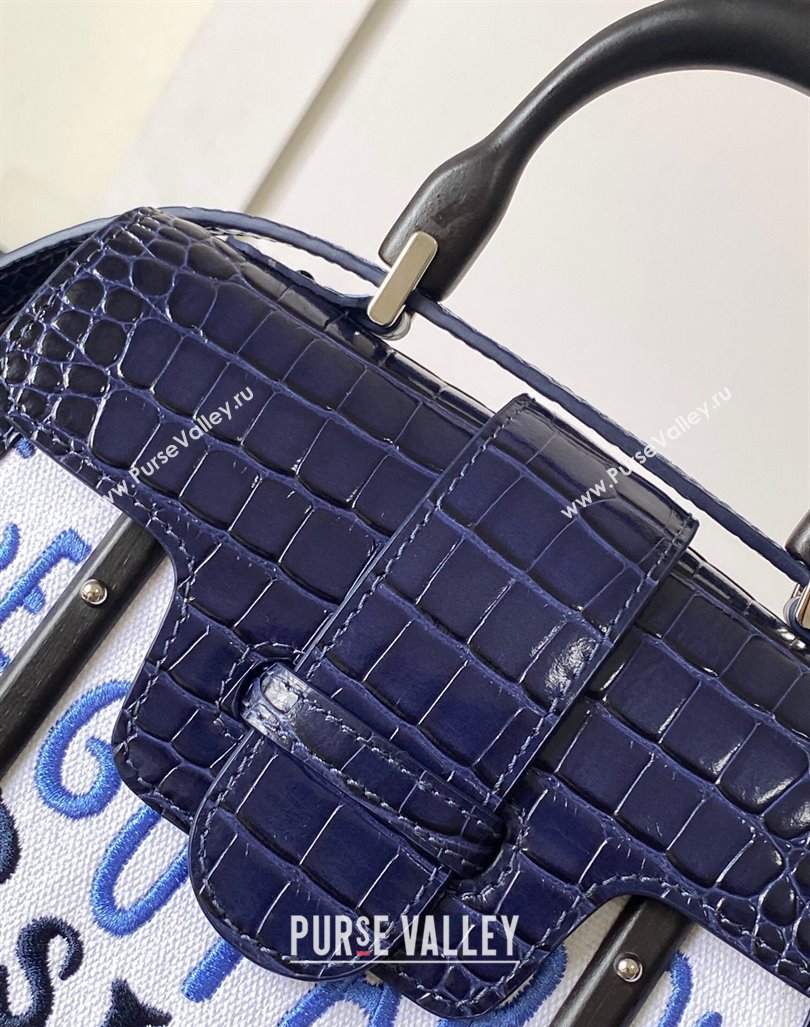 Goyard Saigon Mini Top Handle Bag in Embroidery and Crocodile Embossed Leather Navy Blue 2024 020173 (ZHANG-240920095)