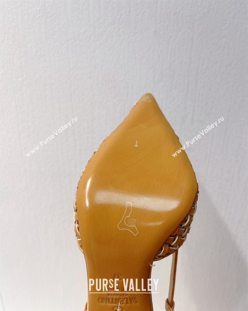 Valentino VLogo Slingback Pumps 7.5cm in Woven Calfskin with Crystals Beige 2023 VT102701 (MD-231027034)