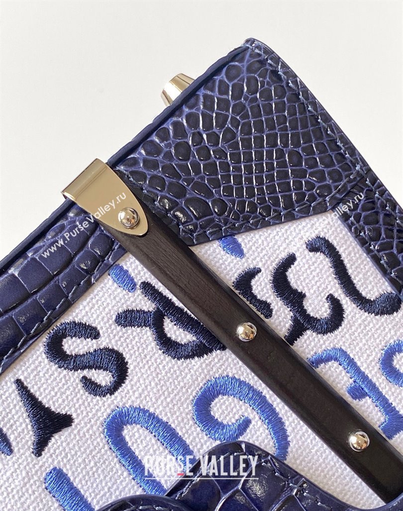 Goyard Saigon Mini Top Handle Bag in Embroidery and Crocodile Embossed Leather Navy Blue 2024 020173 (ZHANG-240920095)