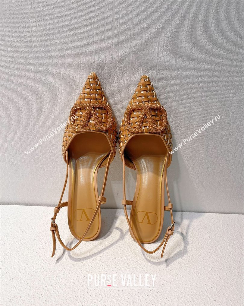 Valentino VLogo Slingback Pumps 7.5cm in Woven Calfskin with Crystals Beige 2023 VT102701 (MD-231027034)