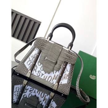 Goyard Saigon PM Top Handle Bag in Embroidery and Crocodile Embossed Leather Grey 2024 020186 (ZHANG-240920096)