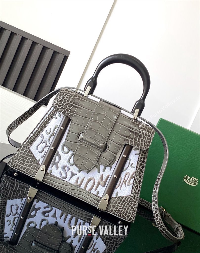 Goyard Saigon PM Top Handle Bag in Embroidery and Crocodile Embossed Leather Grey 2024 020186 (ZHANG-240920096)