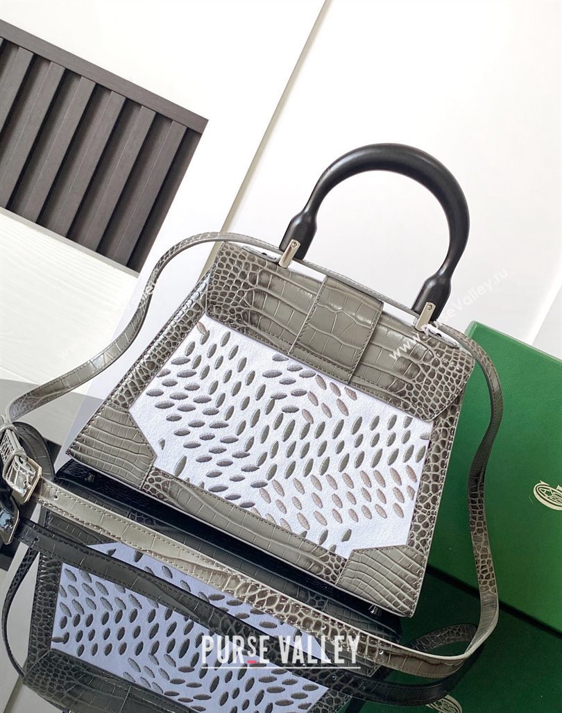 Goyard Saigon PM Top Handle Bag in Embroidery and Crocodile Embossed Leather Grey 2024 020186 (ZHANG-240920096)