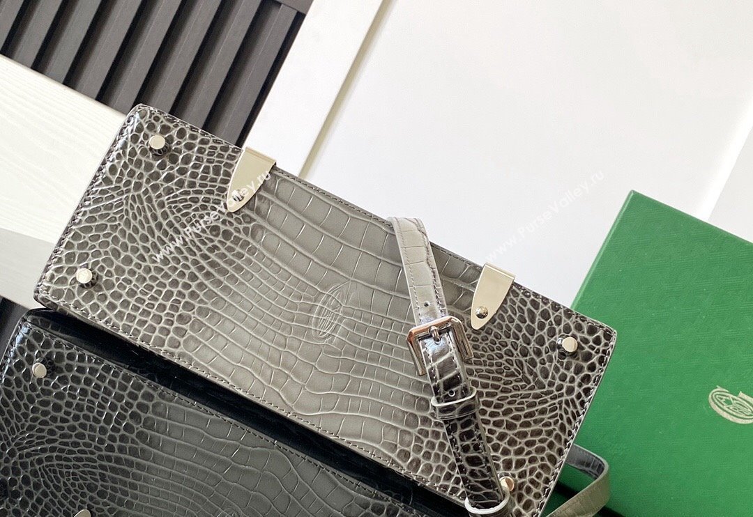 Goyard Saigon PM Top Handle Bag in Embroidery and Crocodile Embossed Leather Grey 2024 020186 (ZHANG-240920096)